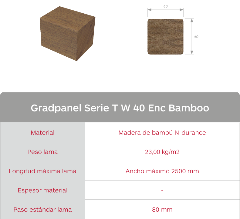 Características lama Gradpanel Serie T W 40 Enc Bamboo Gradhermetic